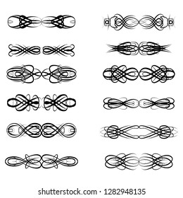  Decorative monograms and calligraphic borders. Template signage, logos, labels, stickers, cards. Graphic design page. Classic design elements for wedding invitations.