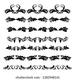  Decorative monograms and calligraphic borders. Template signage, logos, labels, stickers, cards. Graphic design page. Classic design elements for wedding invitations.