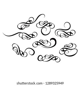 Decorative monograms and calligraphic borders. Template signage, logos, labels, stickers, cards. Graphic design page. Classic design elements for wedding invitations.