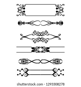 Decorative monograms and calligraphic borders. Template signage, logos, labels, stickers, cards. Graphic design page. Classic design elements for wedding invitations.