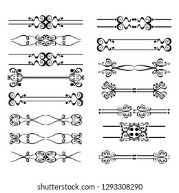 Decorative monograms and calligraphic borders. Template signage, logos, labels, stickers, cards. Graphic design page. Classic design elements for wedding invitations.