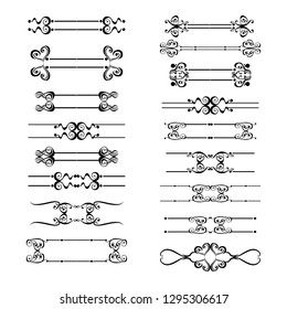  Decorative monograms and calligraphic borders. Template signage, logos, labels, stickers, cards. Graphic design page. Classic design elements for wedding invitations.