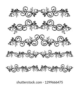 Decorative monograms and calligraphic borders. Template signage, logos, labels, stickers, cards. Graphic design page. Classic design elements for wedding invitations