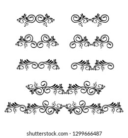 Decorative monograms and calligraphic borders. Template signage, logos, labels, stickers, cards. Graphic design page. Classic design elements for wedding invitations