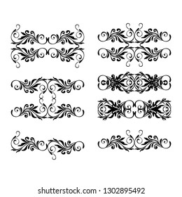  Decorative monograms and calligraphic borders. Template signage, logos, labels, stickers, cards. Graphic design page. Classic design elements for wedding invitations.