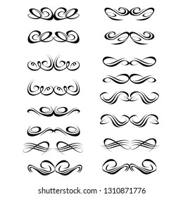 Decorative monograms and calligraphic borders. Template signage, logos, labels, stickers, cards. Graphic design page. Classic design elements for wedding invitations.