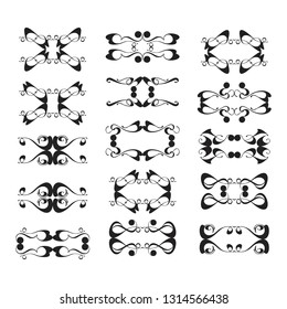 
 Decorative monograms and calligraphic borders. Template signage, logos, labels, stickers, cards. Graphic design page. Classic design elements for wedding invitations