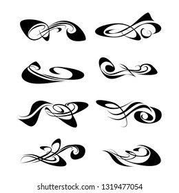  Decorative monograms and calligraphic borders. Template signage, logos, labels, stickers, cards. Graphic design page. Classic design elements for wedding invitations
