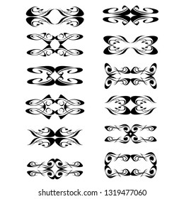  Decorative monograms and calligraphic borders. Template signage, logos, labels, stickers, cards. Graphic design page. Classic design elements for wedding invitations