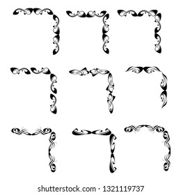  Decorative monograms and calligraphic borders. Template signage, logos, labels, stickers, cards. Graphic design page. Classic design elements for wedding invitations.