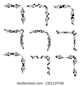  Decorative monograms and calligraphic borders. Template signage, logos, labels, stickers, cards. Graphic design page. Classic design elements for wedding invitations.