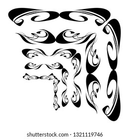  Decorative monograms and calligraphic borders. Template signage, logos, labels, stickers, cards. Graphic design page. Classic design elements for wedding invitations.