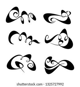  Decorative monograms and calligraphic borders. Template signage, logos, labels, stickers, cards. Graphic design page. Classic design elements for wedding invitations.