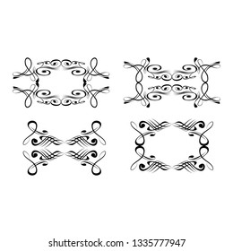  Decorative monograms and calligraphic borders. Template signage, logos, labels, stickers, cards. Graphic design page. Classic design elements for wedding invitations