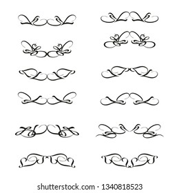  Decorative monograms and calligraphic borders. Template signage, logos, labels, stickers, cards. Graphic design page. Classic design elements for wedding invitations.