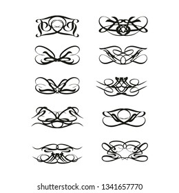 
 Decorative monograms and calligraphic borders. Template signage, logos, labels, stickers, cards. Graphic design page. Classic design elements for wedding invitations