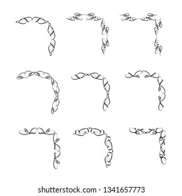 
 Decorative monograms and calligraphic borders. Template signage, logos, labels, stickers, cards. Graphic design page. Classic design elements for wedding invitations