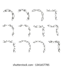 
 Decorative monograms and calligraphic borders. Template signage, logos, labels, stickers, cards. Graphic design page. Classic design elements for wedding invitations