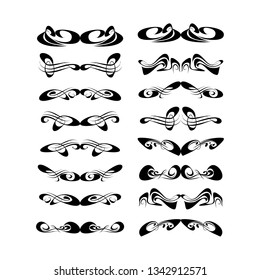 Decorative monograms and calligraphic borders. Template signage, logos, labels, stickers, cards. Graphic design page. Classic design elements for wedding invitations.