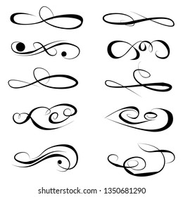 Decorative monograms and calligraphic borders. Template signage, logos, labels, stickers, cards. Graphic design page. Classic design elements for wedding invitations.