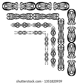 
 Decorative monograms and calligraphic borders. Template signage, logos, labels, stickers, cards. Graphic design page. Classic design elements for wedding invitations.