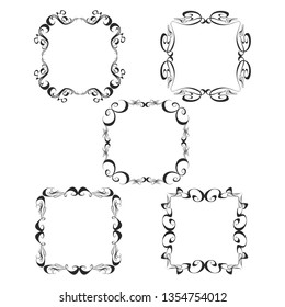  Decorative monograms and calligraphic borders. Template signage, logos, labels, stickers, cards. Graphic design page. Classic design elements for wedding invitations