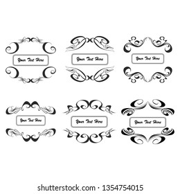  Decorative monograms and calligraphic borders. Template signage, logos, labels, stickers, cards. Graphic design page. Classic design elements for wedding invitations
