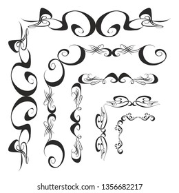  Decorative monograms and calligraphic borders. Template signage, logos, labels, stickers, cards. Graphic design page. Classic design elements for wedding invitations.