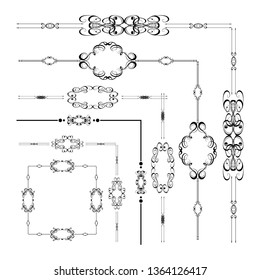  Decorative monograms and calligraphic borders. Template signage, logos, labels, stickers, cards. Graphic design page. Classic design elements for wedding invitations.