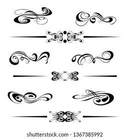  Decorative monograms and calligraphic borders. Template signage, logos, labels, stickers, cards. Graphic design page. Classic design elements for wedding invitations.