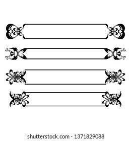 Decorative monograms and calligraphic borders. Template signage, logos, labels, stickers, cards. Graphic design page. Classic design elements for wedding invitations.