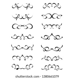 Decorative monograms and calligraphic borders. Template signage, logos, labels, stickers, cards. Graphic design page. Classic design elements for wedding invitations.