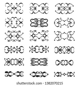  Decorative monograms and calligraphic borders. Template signage, logos, labels, stickers, cards. Graphic design page. Classic design elements for wedding invitations.