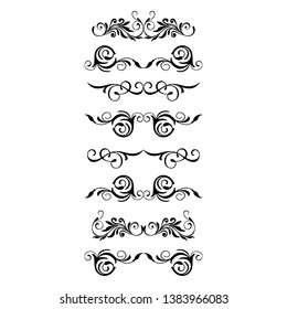 Decorative monograms and calligraphic borders. Template signage, logos, labels, stickers, cards. Graphic design page. Classic design elements for wedding invitations