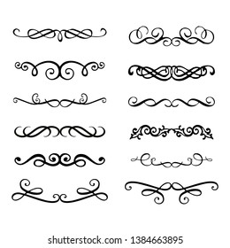 Decorative monograms and calligraphic borders. Template signage, logos, labels, stickers, cards. Graphic design page. Classic design elements for wedding invitations.