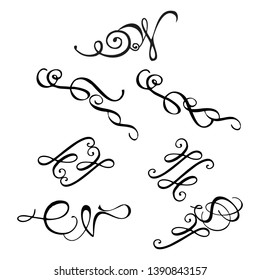  Decorative monograms and calligraphic borders. Template signage, logos, labels, stickers, cards. Graphic design page. Classic design elements for wedding invitations.