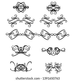  Decorative monograms and calligraphic borders. Template signage, logos, labels, stickers, cards. Graphic design page. Classic design elements for wedding invitations