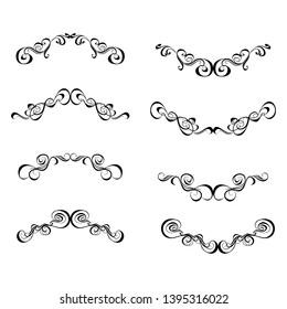 Decorative monograms and calligraphic borders. Template signage, logos, labels, stickers, cards. Graphic design page. Classic design elements for wedding invitations