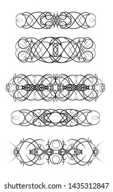 Decorative monograms and calligraphic borders. 
Template signage, logos, labels, stickers, cards. Graphic design page.
 Classic design elements for wedding invitations.

