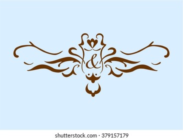 Decorative monograms and calligraphic borders. Template signage, logos, labels, stickers, cards. Classic design elements for wedding invitations.