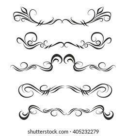 Decorative monograms and calligraphic borders. Template signage, logos, labels, stickers, cards. Graphic design page. Classic design elements for wedding invitations.