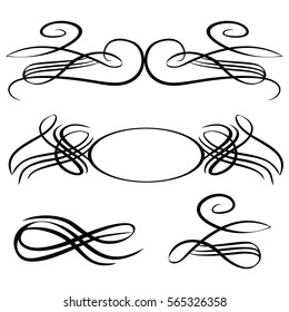 Decorative monograms and calligraphic borders. Template signage, logos, labels, stickers, cards. Graphic design page. Classic design elements for wedding invitations.