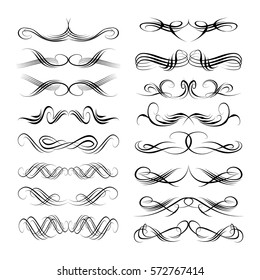 Decorative monograms and calligraphic borders. Template signage, logos, labels, stickers, cards. Graphic design page. Classic design elements for wedding invitations.