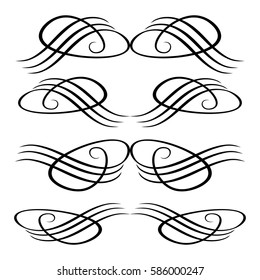 Decorative monograms and calligraphic borders. Template signage, logos, labels, stickers, cards. Graphic design page. Classic design elements for wedding invitations.