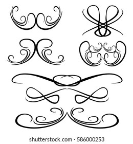 Decorative monograms and calligraphic borders. Template signage, logos, labels, stickers, cards. Graphic design page. Classic design elements for wedding invitations.