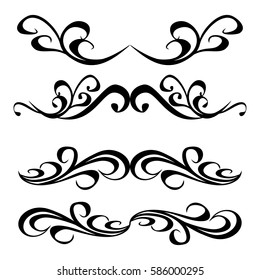 Decorative monograms and calligraphic borders. Template signage, logos, labels, stickers, cards. Graphic design page. Classic design elements for wedding invitations.