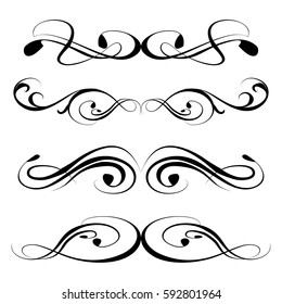 Decorative monograms and calligraphic borders. Template signage, logos, labels, stickers, cards. Graphic design page. Classic design elements for wedding invitations