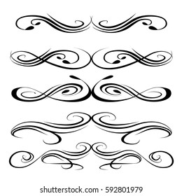 Decorative monograms and calligraphic borders. Template signage, logos, labels, stickers, cards. Graphic design page. Classic design elements for wedding invitations
