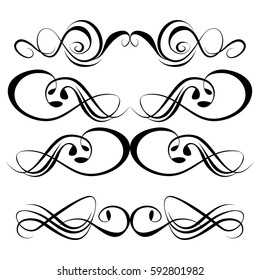 Decorative monograms and calligraphic borders. Template signage, logos, labels, stickers, cards. Graphic design page. Classic design elements for wedding invitations