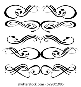 Decorative monograms and calligraphic borders. Template signage, logos, labels, stickers, cards. Graphic design page. Classic design elements for wedding invitations